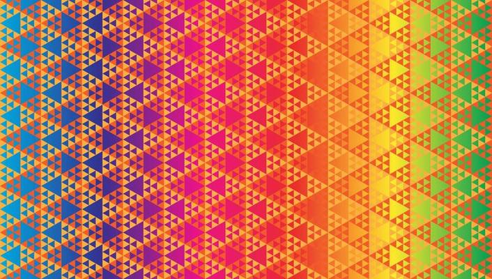Triangular Shapes Wallpaper. Abstract Triangles Ornament  Vector Illustration. Geometric Seamless Pattern Design Template. Beige Orange Brown, Multicolor Gradient.