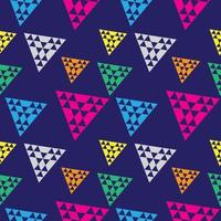 Triangular Geometric Seamless Pattern Design Template. Colorful Abstract Triangles Shape Ornament . Yellow, Orange, Green, Light Blue, Pink Magenta And Gray, Dark Blue Color Theme. vector