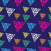 Triangular Geometric Seamless Pattern Design Template. Colorful Abstract Triangles Shape Ornament . Yellow, Orange, Green, Light Blue, Pink Magenta And Gray, Dark Blue Color Theme. vector