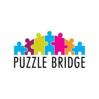 colorido diseño de vector de puente de rompecabezas. logotipo lúdico para el autismo. adecuado para comunidades, fundaciones, servicios de apoyo, centros de ayuda, etc.