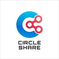 Vector illustration of letter C or O with share icon. Circle share logo design for brand or technology company, apps, website etc. blue and orange color identity. Isolated on white color background