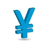 Ilustración de vector 3d de signo de yen yuan azul aislado en fondo de color blanco. símbolo de moneda japonesa y china.
