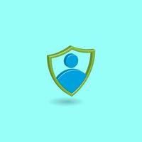 Minimal shield with user icon isolated on turquoise pastel color background. Element design for internet data security. Creative 3D vector illustration