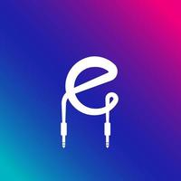 Lowercase Letter E Alphabet Music Logo Design on Multicolor Gradient background. Initial and Audio cable jack logo concept. vector