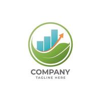 Mindful Saving Logo Design With Leaf Shape, Bar Chart And Level Up Arrow Element. Illustrates The Financial Mindfulness. Fit for Investment Company, Consultant Etc vector