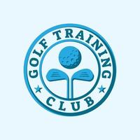 Golf Training Club Stamp Seal Emblem Logo with Stars, ball and stick shape design element.  Vector design template. Blue, cyan color identity.