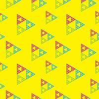 Colorful Abstract Triangles Shape Ornament. Triangular Geometric Seamless Pattern Design Template. Yellow, Light Blue, Pink Magenta, Green Color Theme. vector