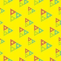 Colorful Abstract Triangles Shape Ornament. Triangular Geometric Seamless Pattern Design Template. Yellow, Light Blue, Pink Magenta, Green Color Theme. vector