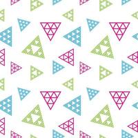 Colorful Abstract Polygonal Triangle Shape Ornament. Triangular Geometric Seamless Pattern Design Template. Green, Light Blue, Pink Magenta And White Color Theme. vector