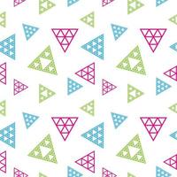 Colorful Abstract Polygonal Triangle Shape Ornament. Triangular Geometric Seamless Pattern Design Template. Green, Light Blue, Pink Magenta And White Color Theme. vector