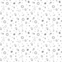 Seamless space pattern. Cosmos background. Doodle vector space illustration with planets, comet, stars, moon, sun and black hole