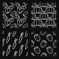 set of different seamless food patterns. doodle vector food background