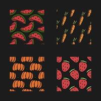 set of different seamless food patterns. doodle vector food background