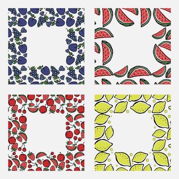 set of different seamless fruit frames. doodle vector fruit background with place for text