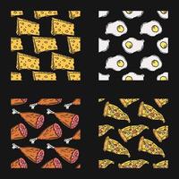 set of different seamless food patterns. doodle vector food background