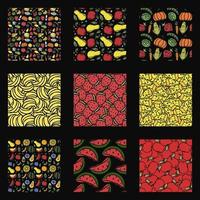 set of different seamless food patterns. doodle vector food background