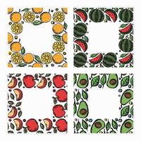 set of different seamless fruit frames. doodle vector fruit background with place for text