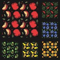 set of different seamless fruit patterns. doodle vector fruit background