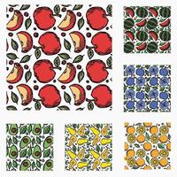 set of different seamless fruit patterns. doodle vector fruit background