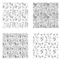 set of different seamless food patterns. doodle vector food background