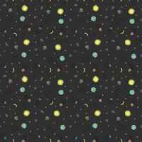 Seamless space pattern. Cosmos background. Doodle vector space illustration with planets, comet, stars, moon, sun and black hole