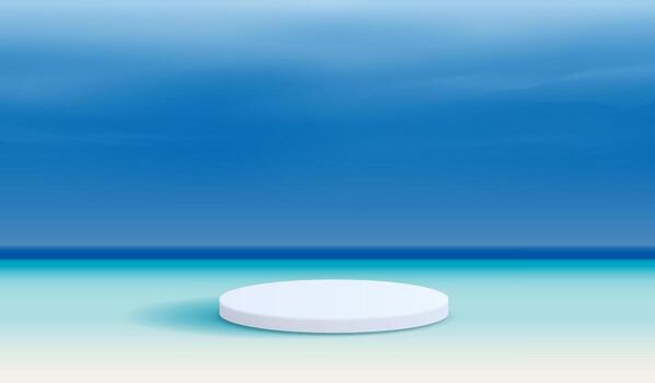 Cosmetic beach background and premium podium display for product presentation branding and packaging . studio stage with shadow of the sea and sky background. vector design