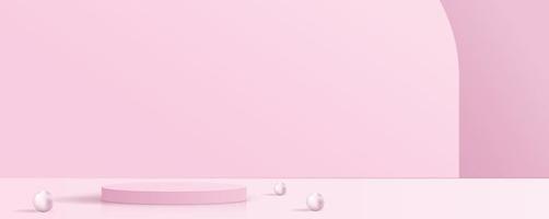 pantalla de podio mínimo y premium de fondo rosa cosmético para la marca y el embalaje de presentación del producto. escenario de estudio con diseño de vectores de perlas