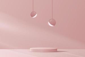 Cosmetic pink background minimal and premium podium display for product presentation branding and presentation. empty scene with spherical lights. studio stage with shadow. vector design