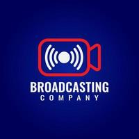 Multimedia and Broadcasting Company Logo on Dark Blue Background. Pictorial Marks Logo Design Concept with Video Camera and Live Feeds icon. Red Blue and White Color Theme vector