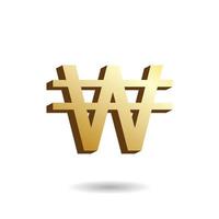 3D Vector illustration of golden won sign isolated in white color background. South Korean Currency symbol.