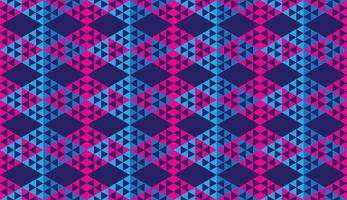 fresco adorno de triángulos abstractos, papel tapiz de formas triangulares. plantilla de diseño de patrón geométrico sin costuras. tema de color azul claro, rosa magenta azul oscuro. vector