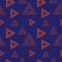 Abstract Outline Triangles Shape Ornament. Retro Triangular Geometric Seamless Pattern Design Template. Dark Blue and Orange Color Theme. vector