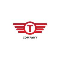Letter T Initial Abjad Logo Design Template. Rounded Wings, Ellipse Shape and Alphabet Logo Concept.  Isolated On White Background. Red Color Theme. vector