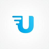 Letter U streaking with fluid effect. Initial alphabet logo design template suitable for kids product, food and drink, toys, supplement, vitamin etc. Blue as color identity. Vector illustration