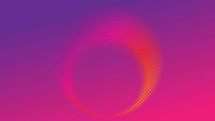 Colorful Radial Halftone Background Design Template, Pop Art, Abstract Dots Pattern Illustration, Modern Texture Element, Ring Halftone Ornament, Orange Magenta Violet Purple Gradient Wallpaper