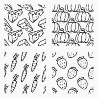 set of different seamless food patterns. doodle vector food background