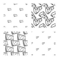 set of different seamless cheese patterns. doodle vector cheese background
