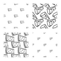 set of different seamless cheese patterns. doodle vector cheese background