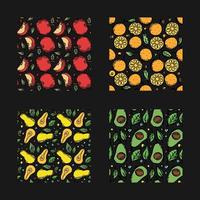 conjunto de diferentes marcos de frutas sin costuras. garabato, vector, fruta, plano de fondo, con, lugar, para, texto vector