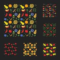 set of different seamless food patterns. doodle vector food background