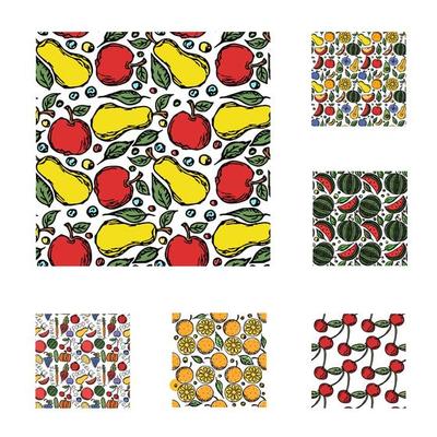 set of different seamless food patterns. doodle vector food background