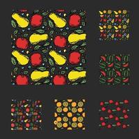 set of different seamless food patterns. doodle vector food background
