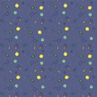 Seamless space pattern. Cosmos background. Doodle vector space illustration with planets, comet, stars, moon, sun and black hole