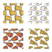 set of different seamless food patterns. doodle vector food background