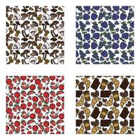 set of different seamless food patterns. doodle vector food background