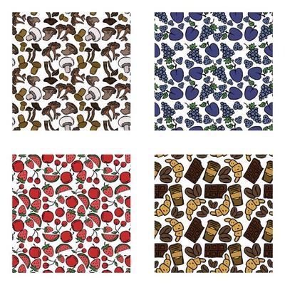 set of different seamless food patterns. doodle vector food background