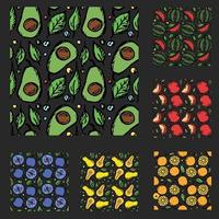 conjunto de diferentes patrones de frutas sin fisuras. garabato, vector, fruta, plano de fondo vector