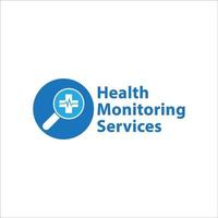 Health monitoring services logo design template isolated on white background. Magnifying glass and cross icon with pulse vector illustration. Bright blue color theme.