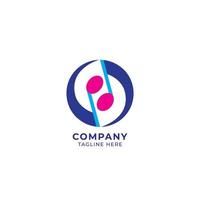 Circular musical note logo design template. Pink magenta, light and dark blue color theme. Vector illustration isolated on white background