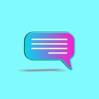 Minimal gradient chat bubble isolated on turquoise color background. Concept of social media messages, SMS, comments. Creative 3D effect vector illustration.